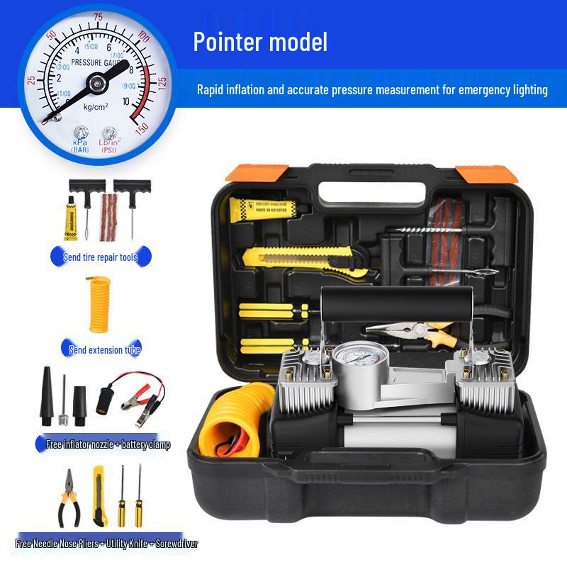 150W Dual Cylinder Car Air Pump - Automatic Stop High-Pressure Inflatable for Tires