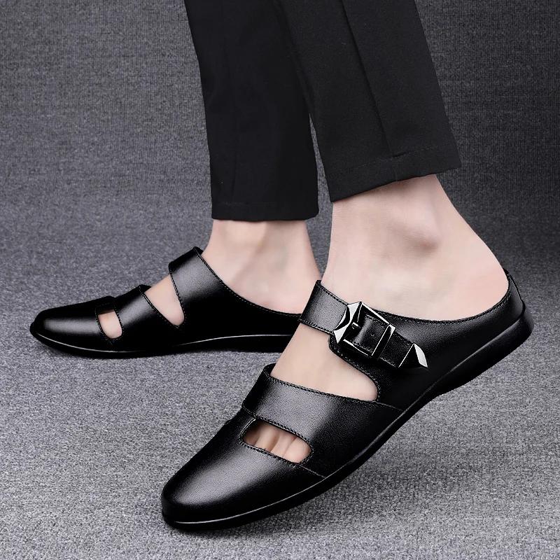 Summer 2025 New Fashion Genuine Leather Casual Men Sandals Fashion Men's Slippers Soft Non-Slip Comfortable Outdoor Sandalias