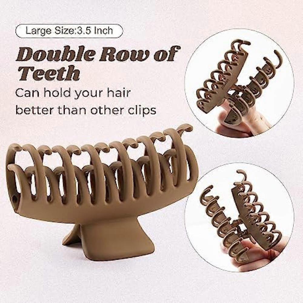 3 Pcs Large Double Row Teeth Hair Claw Clips 3.5" Medium Hair Clips For Thick Long Hair Clips Hair Accessories(Neutral)