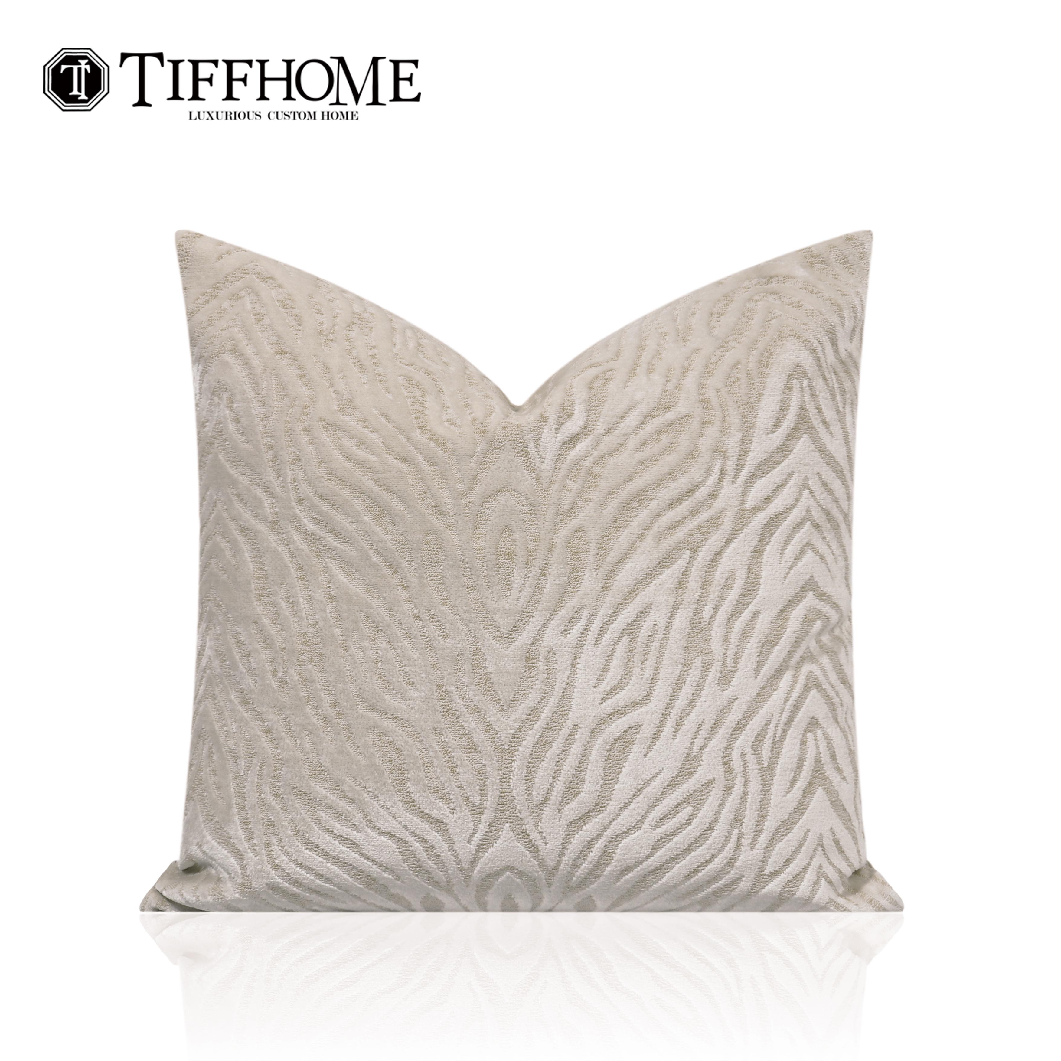 Tiff Home Beige Striped Cut Velvet Throw Pillow Sofa Showroom Decorative Pillow High-End Customizable CushionSquare Throw Pillow 48*48cm[Without Filling]