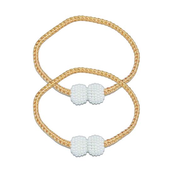 1 Pair Magnetic Curtain Tiebacks, Woven Rope Beaded Curtain Holders, Decorative Drapery Holdbacks for Living Room Bedroom