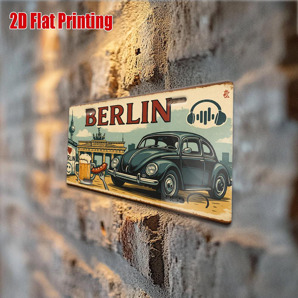 D Flat  Retro Metal License Plate Berlin Landmark Car Beer Logo Suitable for Home Bar Cafe Garage Wall Art
