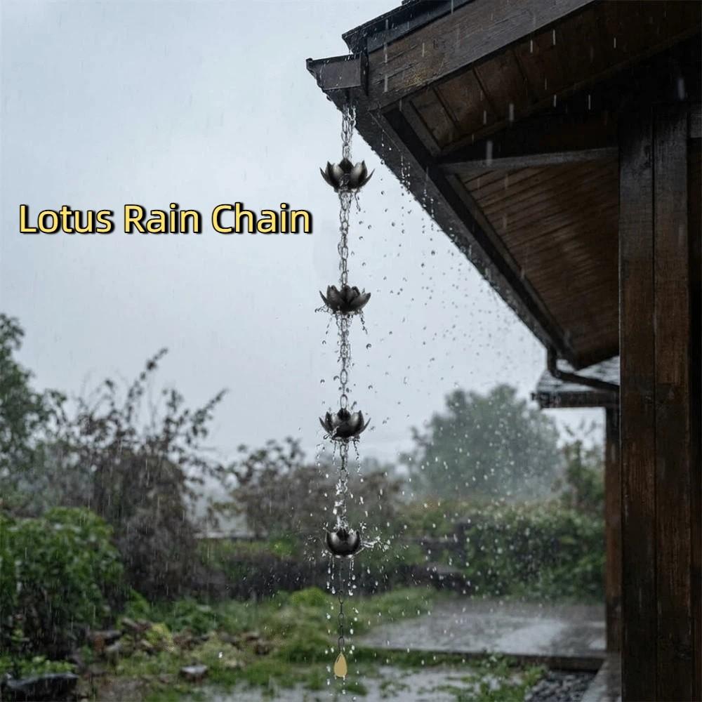 Iron Lotus Rain Chain Anti-Rust Adjustable Length Metal Downspout Chain Decorative Lotus Rain Catcher Garden Decor