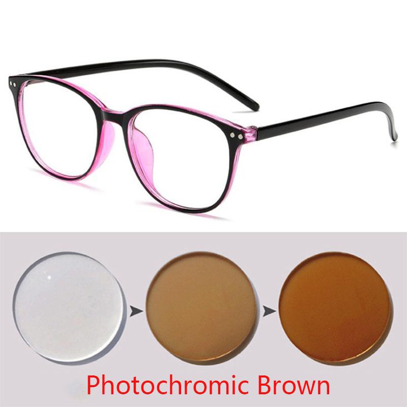 Rivets Finished Myopia Glasses Change Color Photochromic Eyewear Women Men Prescription 0 -0.5 -1.0 -1.5 -2.0 -2.5 -3.0 To -6.0