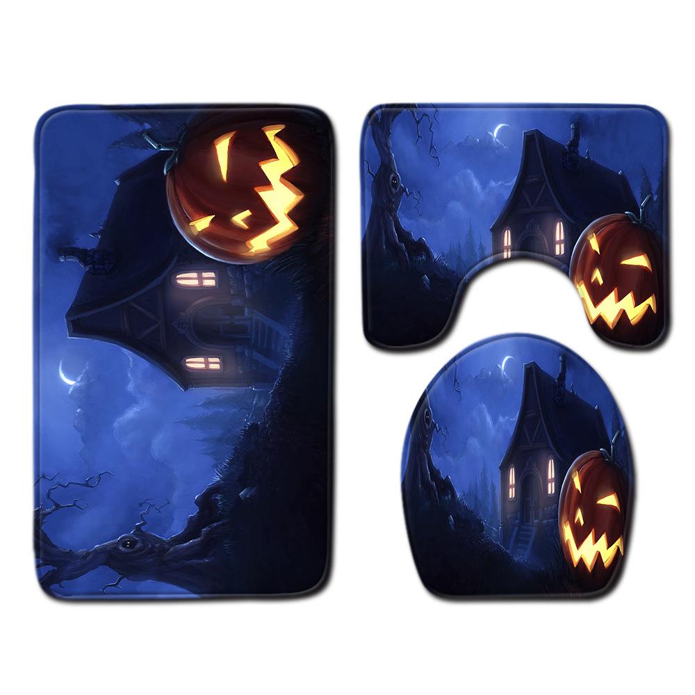 Halloween Bathroom Four-Piece Combination Set Bedroom Non-Slip Carpet Floor Mat Door Mat