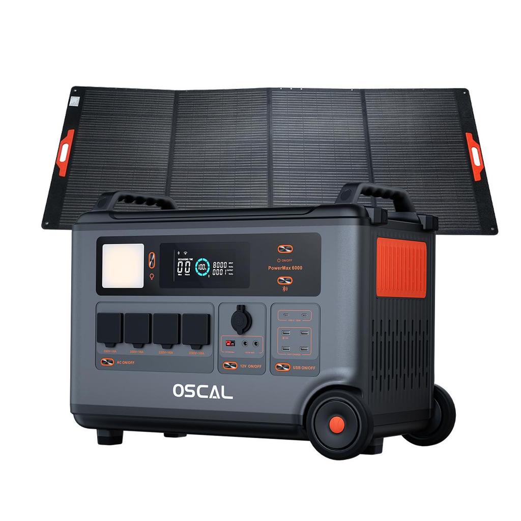 Oscal PowerMax 6000 Stazione di alimentazione portatile 6000W 3600Wh LiFePO4 Generatore solare espandibile con 4 prese CA