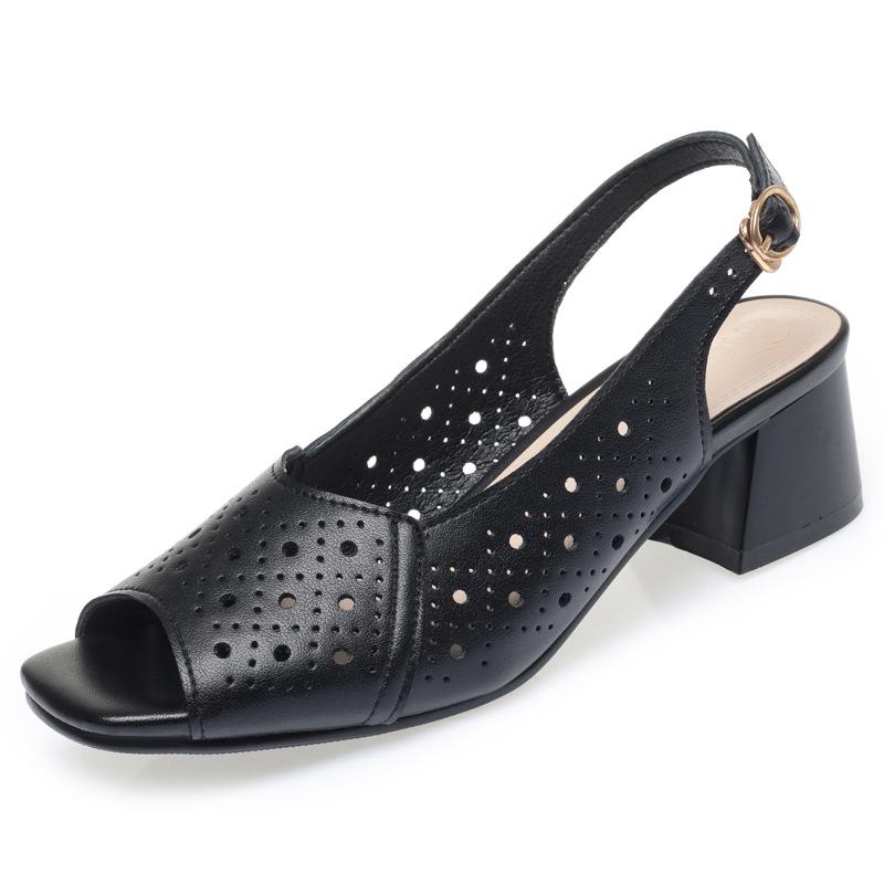 Women s Summer Chunky Heel Leather Sandals Versatile Cozy Mid-Heel Design with Soft Sole Open Toe 39 3613₽