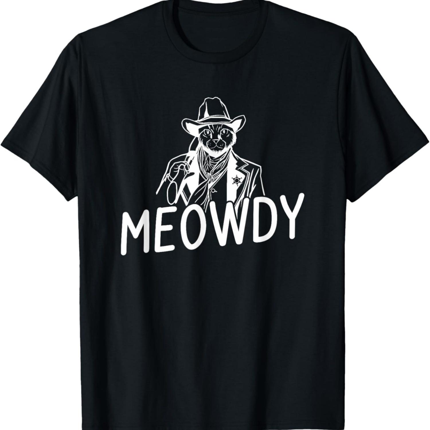 Meowdy Cat Mashup Howdy Texas Western Cowboy Funny Cat Meme T-Shirt S