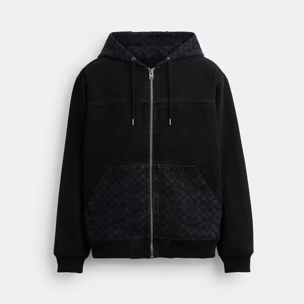 Coach Signature Denim Zip Jacket Black Wash