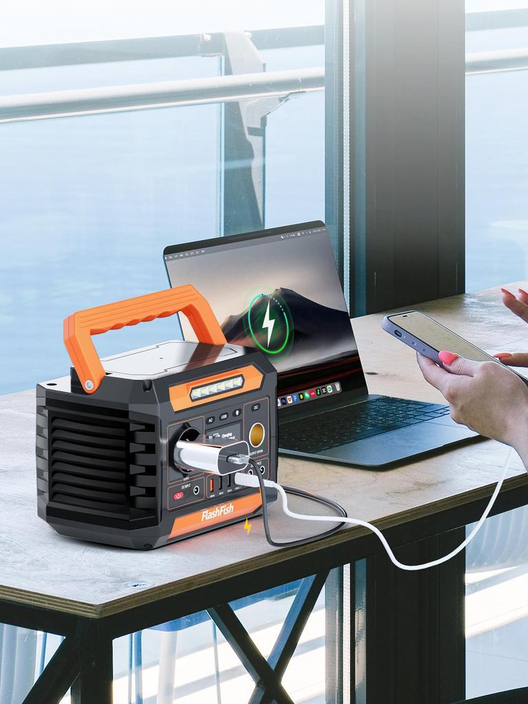 Flashfish P66+TSP100 Portable Power Station 300W Output Power 7 Outputs 3 Ways To Recharge 6-layer Protection