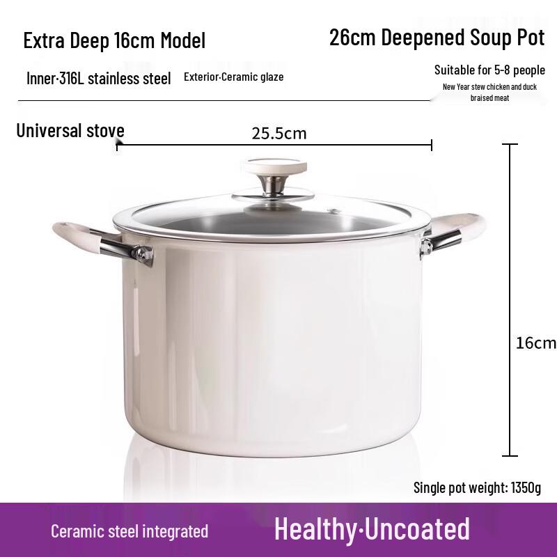 Zhi Shi 26cm 316 Stainless Steel Ceramic Glaze Stockpot