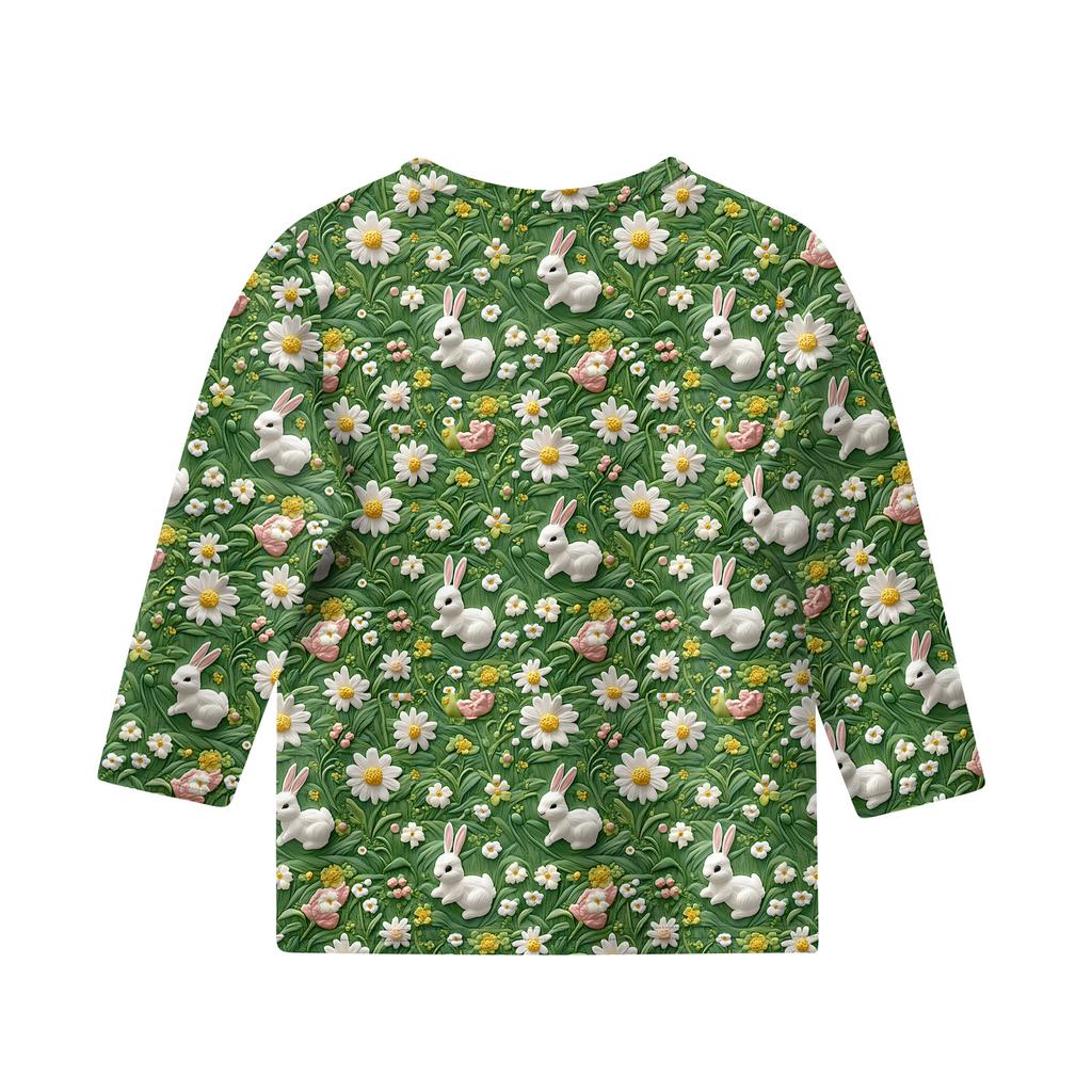 Print Tops For Youth Girls Round Neck 3/4 Sleeves T-Shirts Trendy Tops Outfit Tees