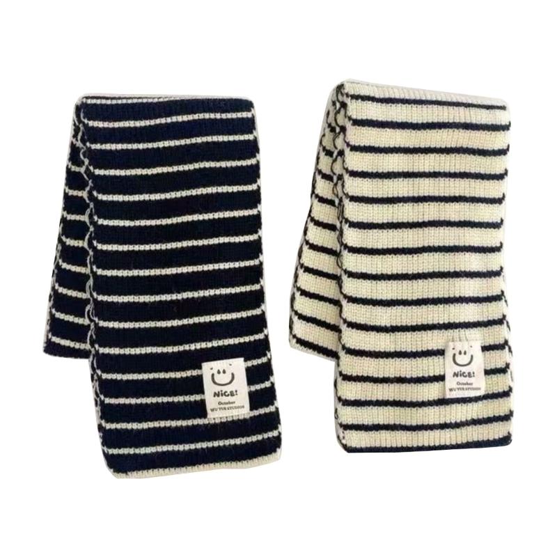 Children Neck Scarves with Stripe Pattern Warm Knitted Neckerchief Versatile for Children Fashionable Winter Accessories