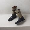 Vintage British style belt buckle splicing medium tube knight boots western boots stacking boots winter
