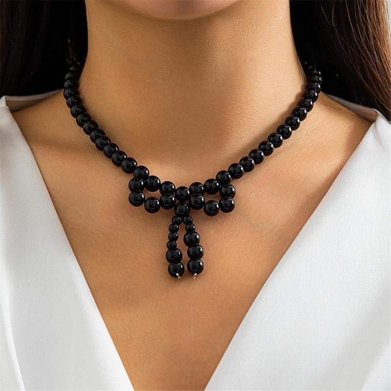 Y2k Bowknot Pearl Necklace for Women Elegant Butterfly Bow Charm Pendant Necklaces Fashion Wedding Party Jewelry Gift