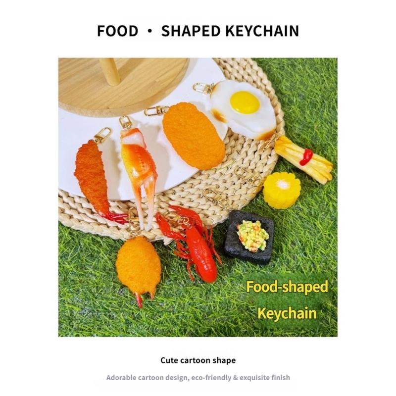 Realistic Food Keychain Set PVC Mini Crab Lobster Keyring Creative Novelty Fun Gift for Car Key Backpack Lovers Friend Party Decoration