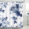 Blue Ocean Flower Modern Watercolor Printed Shower Curtain Waterproof Washable Bathroom Shower Curtain 180x 180cm with 12 Hooks
