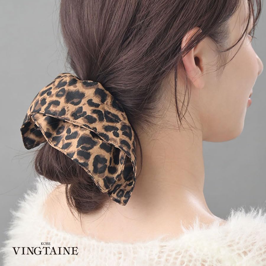 VINGTAINE Square Leopard Print Hair Cute for Adult Scrunchie, Tie, Updos, Women, HS-228