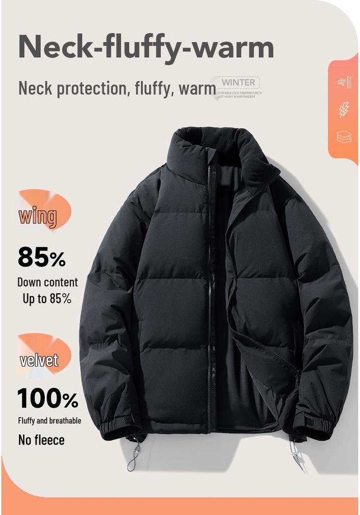 Men's Winter Stand Collar Down Jacket - 90% Down, Thickened, Warm, Trendy Design for Couples