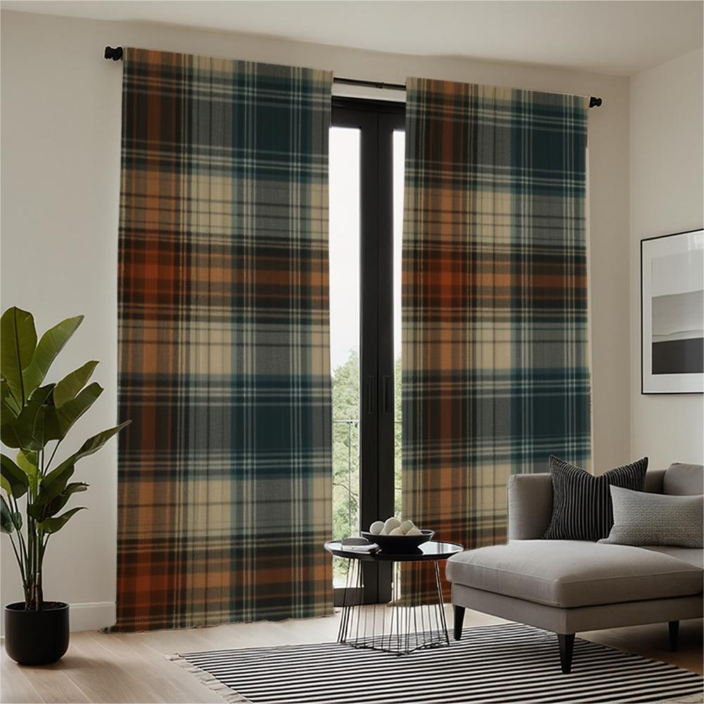 Piece Set High Definition Digital Printed Curtainplaid Style Colorful Checkered Pattern Curtainhome Decoration Curtain Polyester