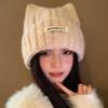 Cat Ear Beanie for Women Winter Warm Ear Protection Hat Solid Color Crochet Bonnet Sweet Girl Knit Pullover Cap Skullcaps