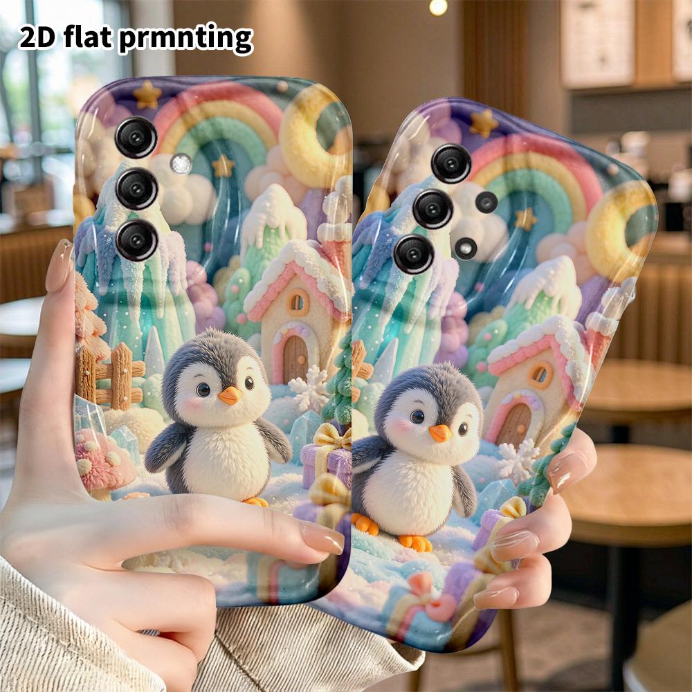 Phone Case: 2D flat, suitable for Samsung Galaxy A34 A35 M05 M06 S20 S22 S21 FE Plus 5G protective case, cute little snow penguin, perfect Christmas a