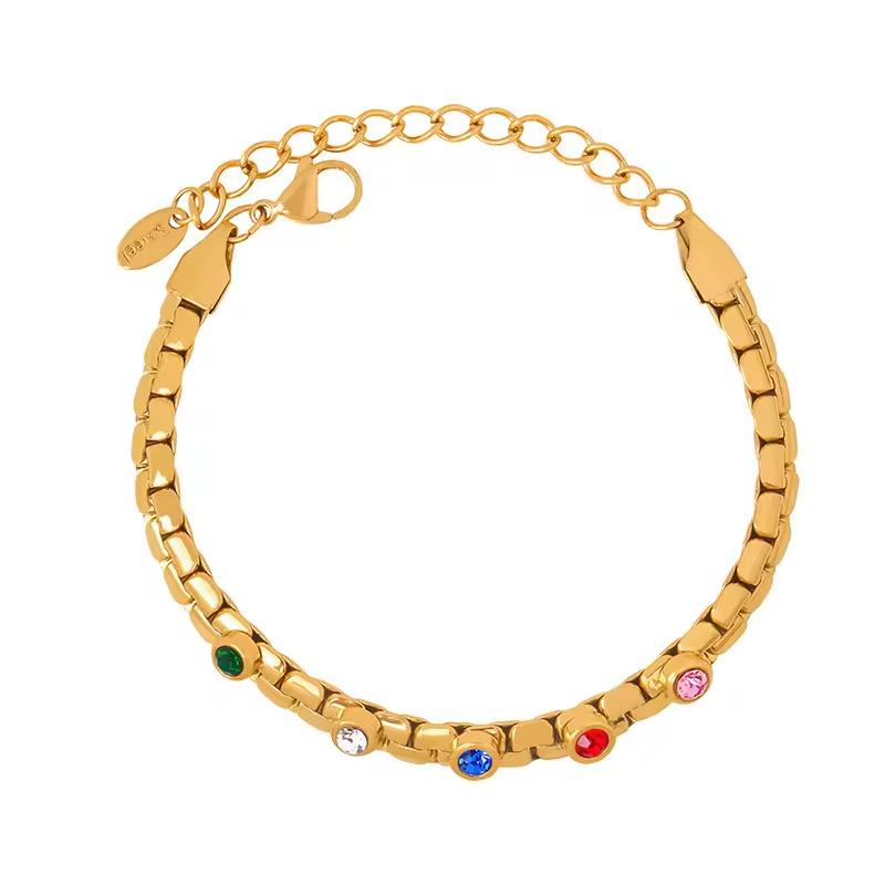 Colorful Zircon Price Silver Gold Plated Fashion Jewelry Blade Link Chain Bracelets Stainless Steel Bracelets for Women