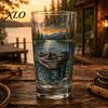 Outdoor Camping Drinkware Fishing Pint Glass Cup, Realistic Jumping Fish Pattern Design, Thickened Mountain Scenery Cups Creative Cup for And