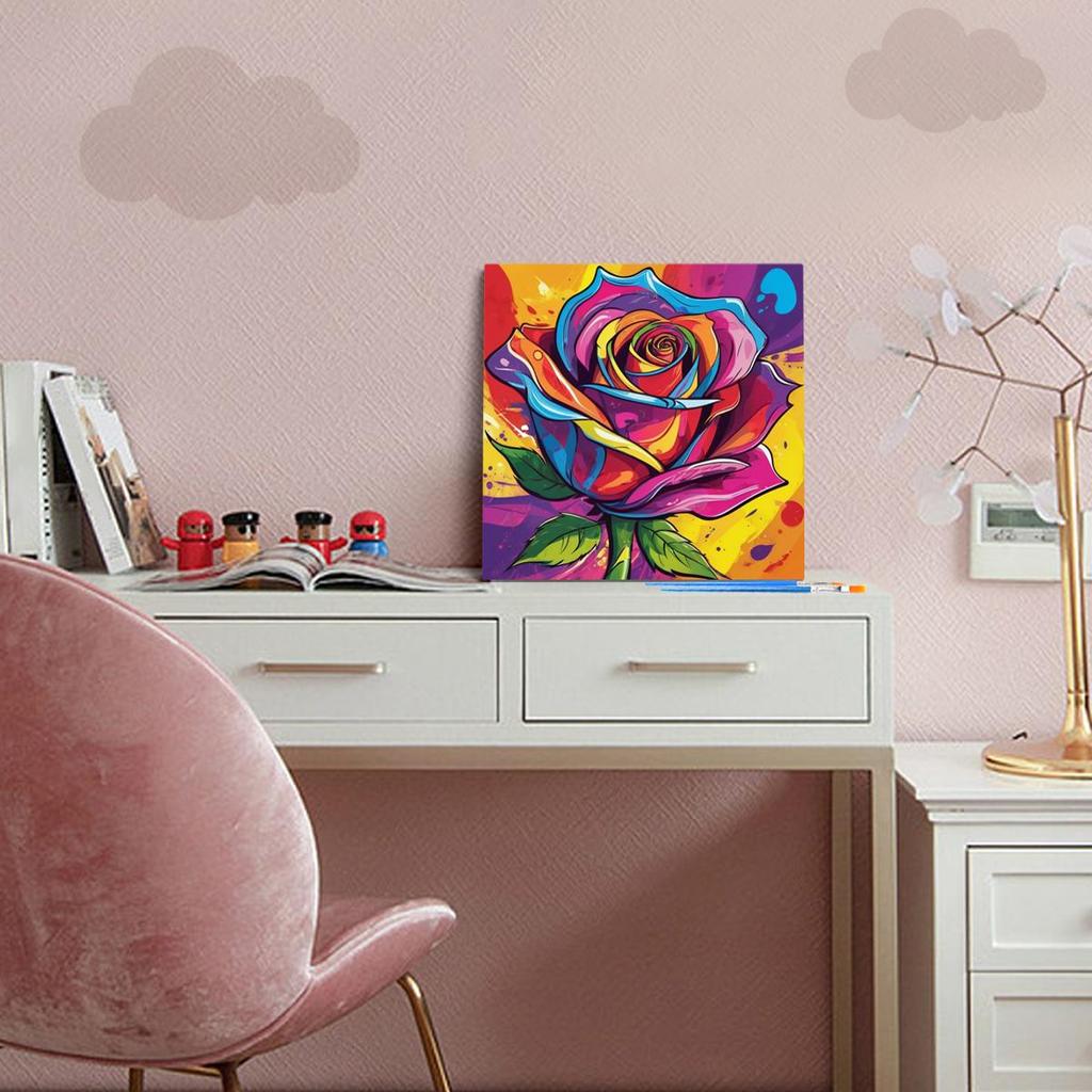 RUOPOTY Framed Paint By Numbers Kit For Beginner Starter Kits Acrylic Paint Canvas Drawings For Adults Colorful Flowers Picture On Numbers For Home