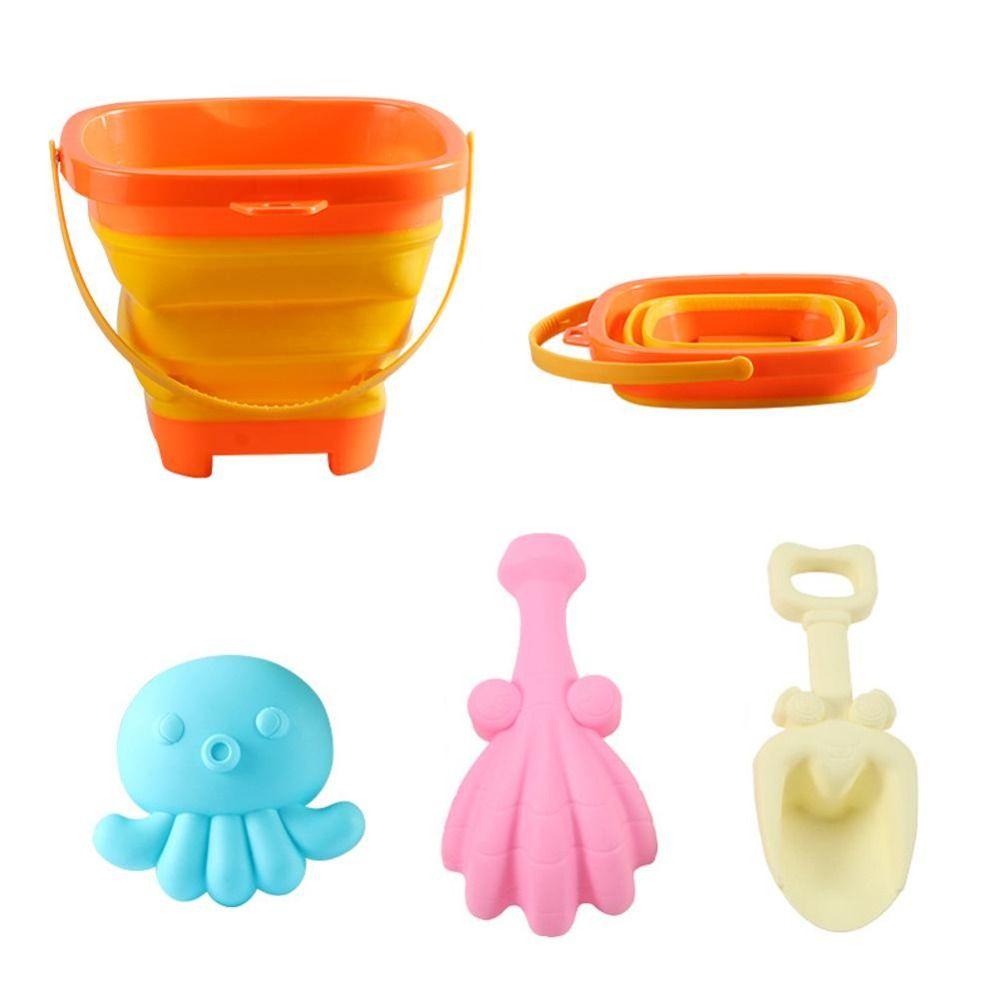 4pcs/Set Parent-Child Folding Bucket Beach Toys With Bucket Summer Beach Toys  Fun