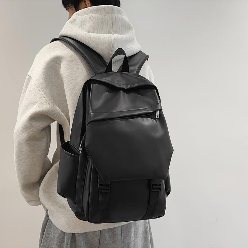 Men's Large Capacity PU Backpack Student Schoolbag Sports Computer Bag