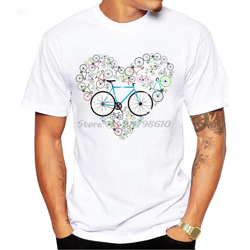 Summer Men Short Sleeve Muntain Bike Mtb Life Style Adventure Travel Drawing Bicycles Tatto T-Shirt White Casual Tops Boy Tees