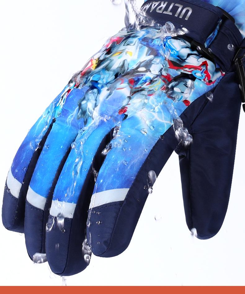 Ultraman Kids' Winter Ski Gloves: Warm, Waterproof, Velvet-Lined for Cold Protection