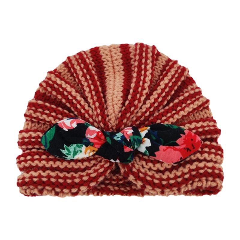 

New striped wool hat printed rabbit ears baby children s thermal insulation versatile thermal insulation One size