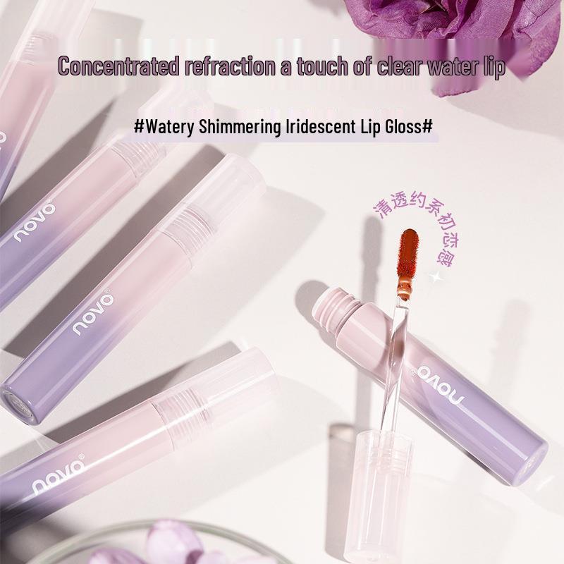 NOVO5821 Watery Crystal Iridescent Lip Gloss: Hydrating, Silky, Easy-to-Apply Formula Enhances Complexion and Brightens