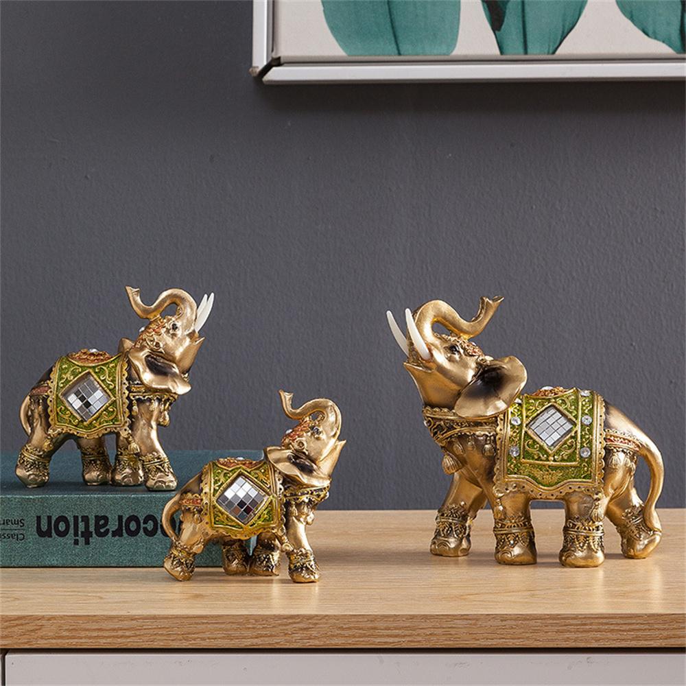 Feng Shui Fortune Lucky Elephant Statue Resin Crafts Home Porch Office Desktop Ornament, Size S