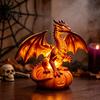 Halloween Night Light Decor Pumpkin Light, Resin LED Dragon Tabletop Lamp, Witch Festive Ornaments Hat Black Cat Crow Lamp for Home Table Mantel Cute