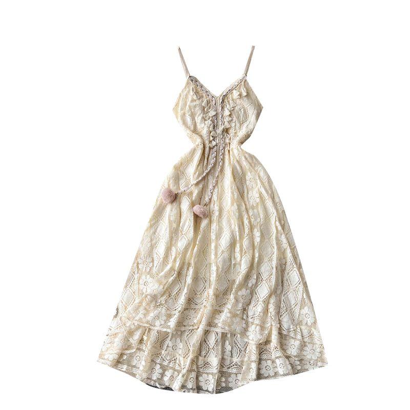 Sling Dress Summer Slimming Vacation Style Lace