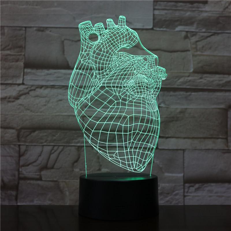 Home Decor Heart Acrylic 3d Illusion Led Table Lamp with Touch Switch Base for Kids Gift Medical Gift 3d Led Night Light