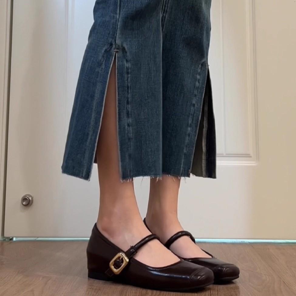 Sheepskin version~ genuine leather retro small man inner height increase shallow mouth single shoes women's French evening shoes Mary Jane small leath