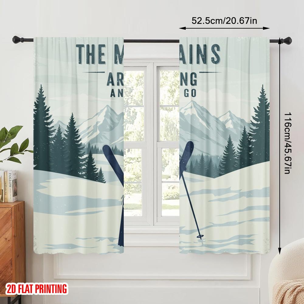 2pcs 2D Flat Printing Window Treatment Curtains Mountain Skiing Snow Adventure Polyester Without Electricity 0 Perfect for