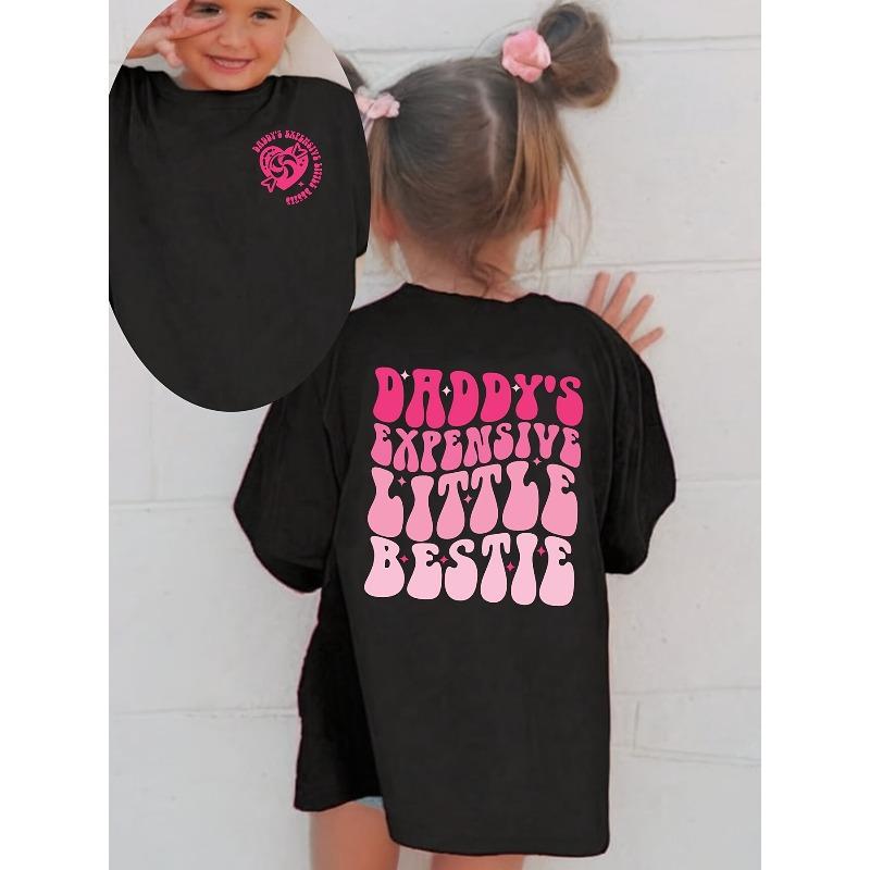 Summer Fashion Girls  Short Sleeve T-Shirt  DADDY S EXPENSIVE LITTLE BESTIE  Heart Candy Elements Double-Sided Print Casual Versatile Top 110 чёрный