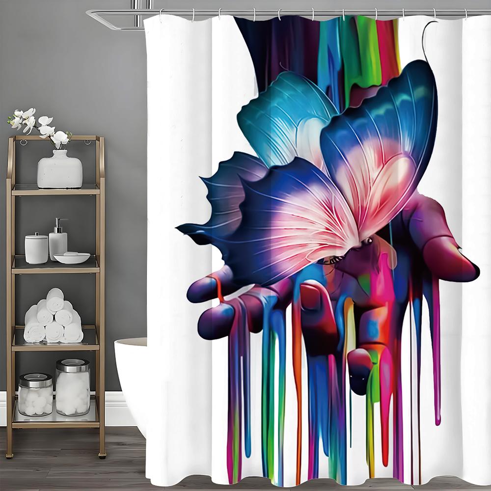 

Жидкая шторка для душа с бабочками, Декоративная шторка для душа для ванной, Водонепроницаемая шторка для душа с крючками 90*180cm