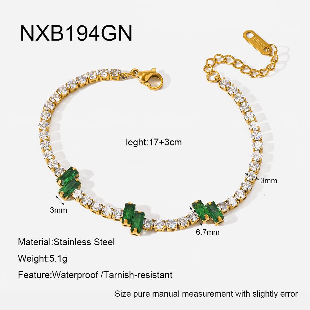 Vibrant Multicolor Baguette Zircon Tennis Bracelet Gold Plated Stainless Steel Chain Women Sparkling Bracelet