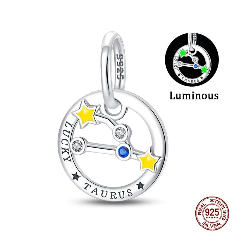 Copper Twelve Constellations Luminous Charms Beads Fit Qikaola Original Bracelets Fine Diy Birthday Jewelry Gifts