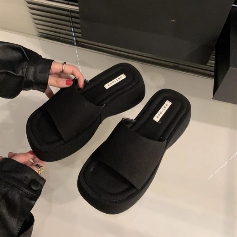 

Slippers Women Xia Xiaozhong Platform Pastry Shoes Heightened Wedge Shoes Going Out Platform Slippers 40 чорний