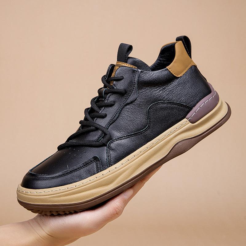 The first layer of cowhide high-top board shoes, new autumn cotton shoes, men's European station velvet men's shoes, platform sports and leisure shoes