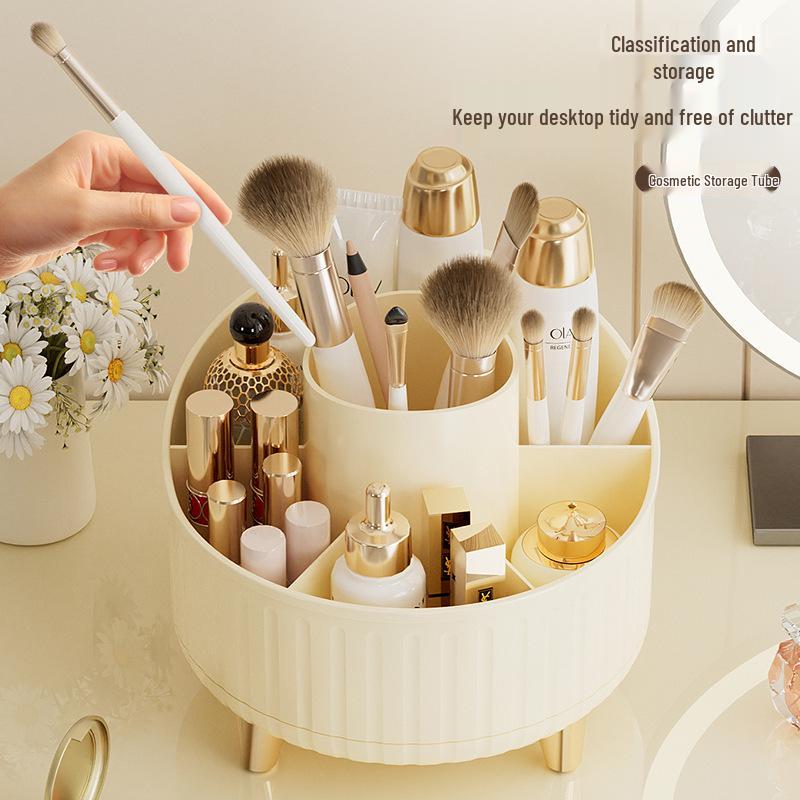 Rotatable Dust-Proof Desktop Cosmetic Storage Box for Makeup Brushes