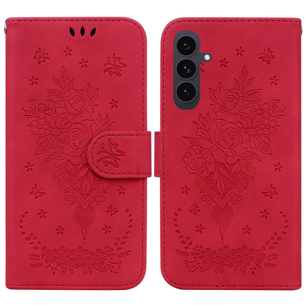 For Samsung Galaxy S25 FE Case Butterfly Flower Imprint PU Leather Wallet Phone Cover with Strap