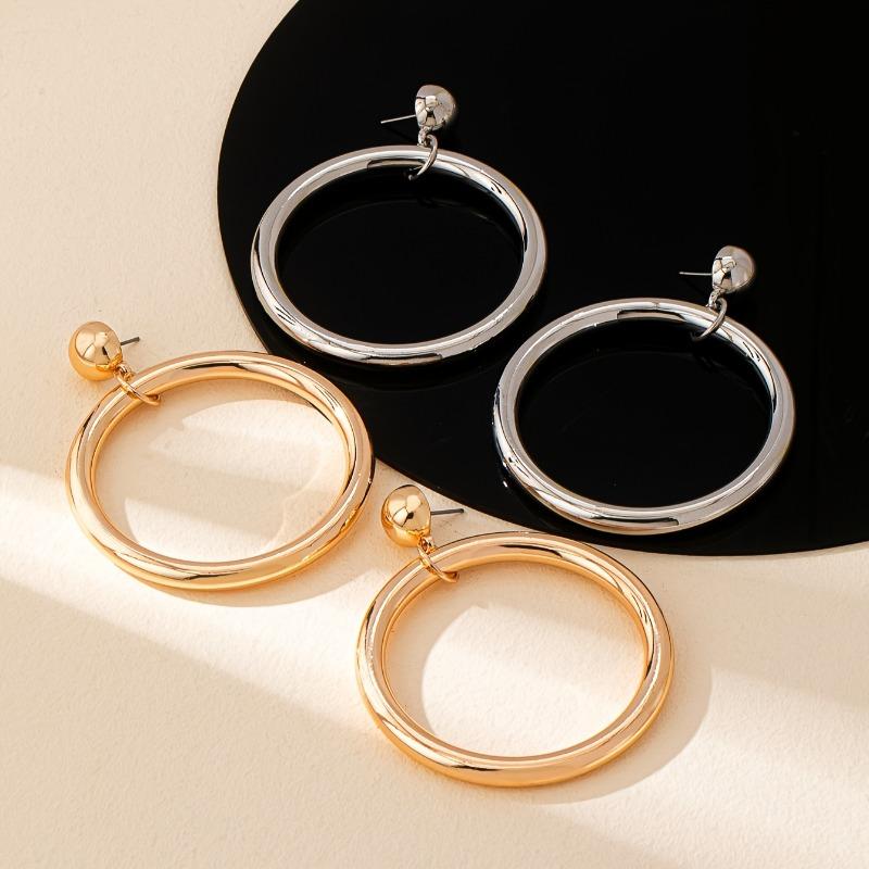 Fashionable and Minimalist Gold and Silver Color Circular Pendant Earrings, Women's Personalized Daily Party Jewelry Gifts
